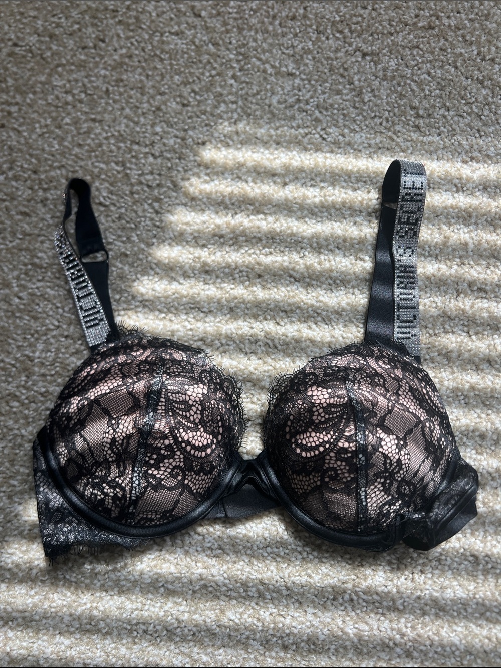 Black Lace Push-Up Bra with Nude Underlay